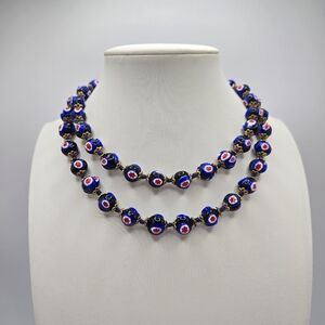 Venetian Millefiori Glass Necklace Murano Beaded Italian Italy Star Vintage 28"